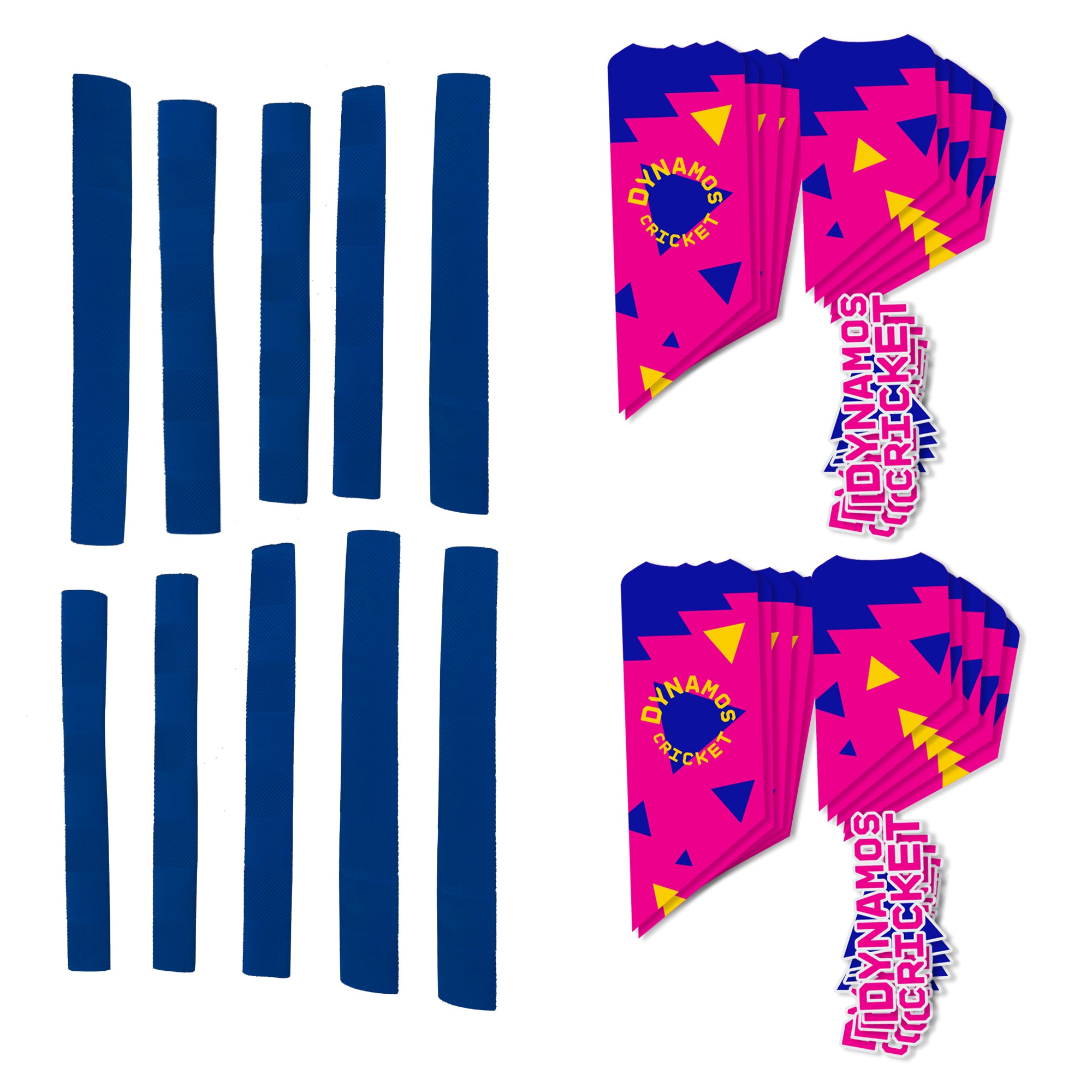 Dynamos Cricket Bat Grips and Replacement Stickers Set - Pack of 10
