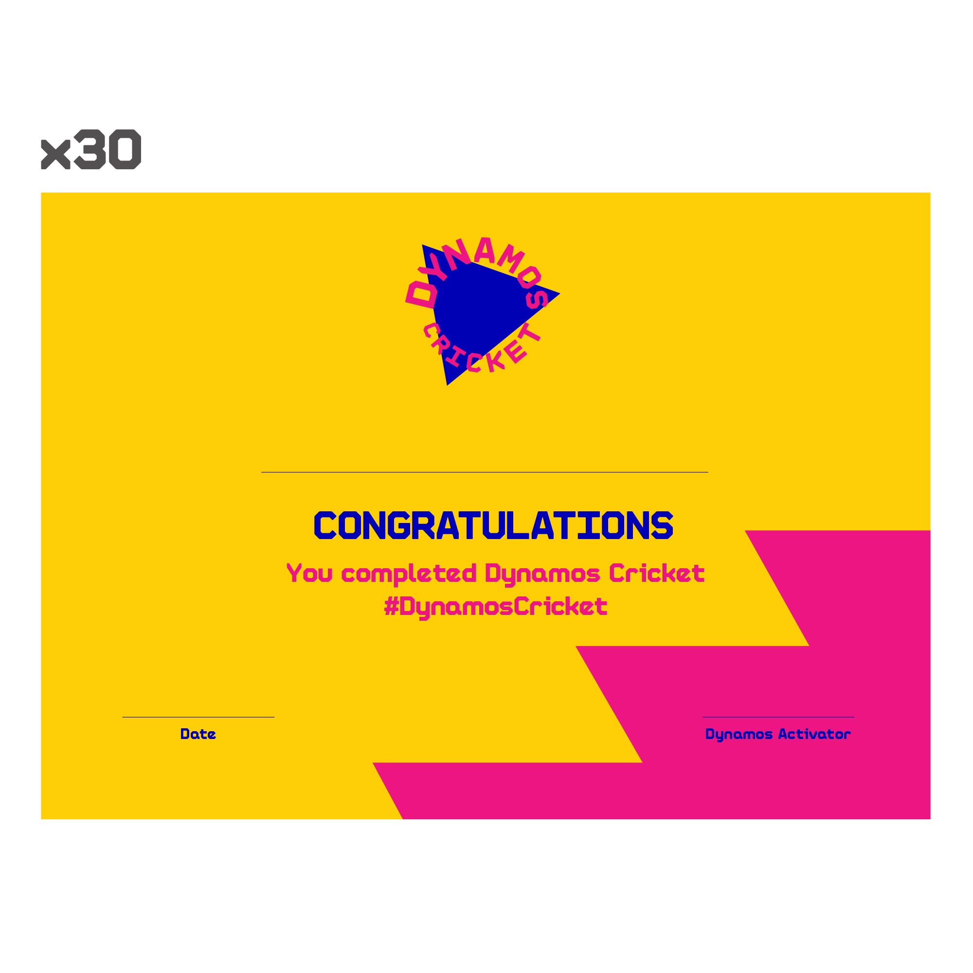 Dynamos Cricket Certificates - Pack of 30